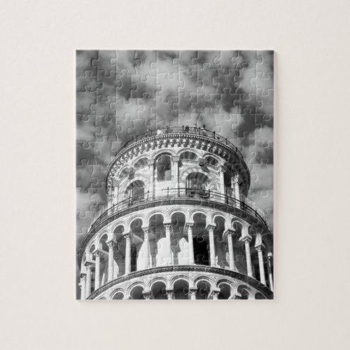 Black White Leaning Tower of Pisa Italy Jigsaw Puzzle