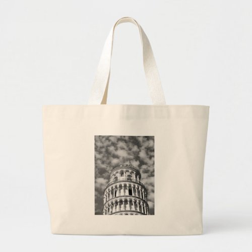 Black White Leaning Tower of Pisa Italy Large Tote Bag