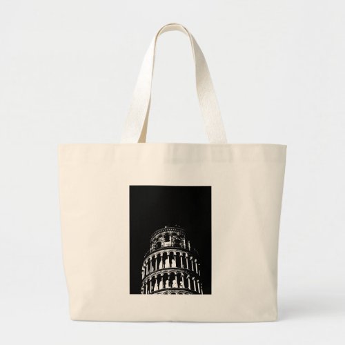 Black White Leaning Tower of Pisa Italy Large Tote Bag