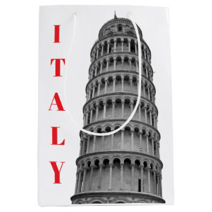 Black White Leaning Tower of Pisa Italy Medium Gift Bag