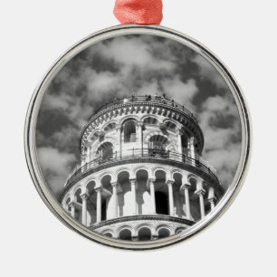 Black White Leaning Tower of Pisa Italy Metal Ornament
