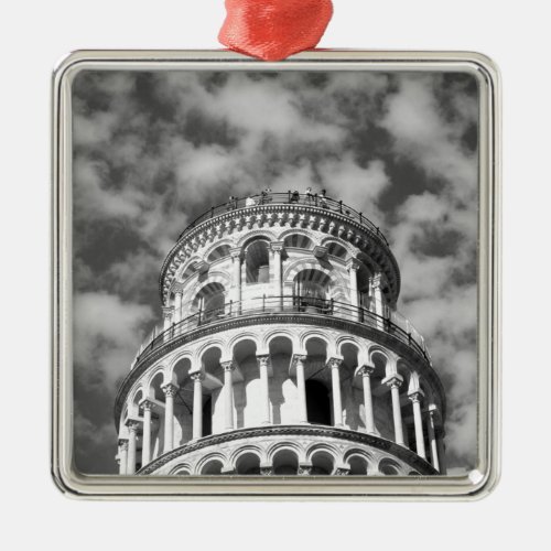 Black White Leaning Tower of Pisa Italy Metal Ornament