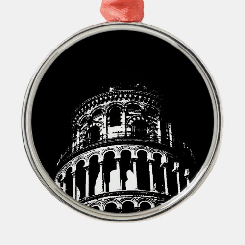 Black White Leaning Tower of Pisa Italy Metal Ornament