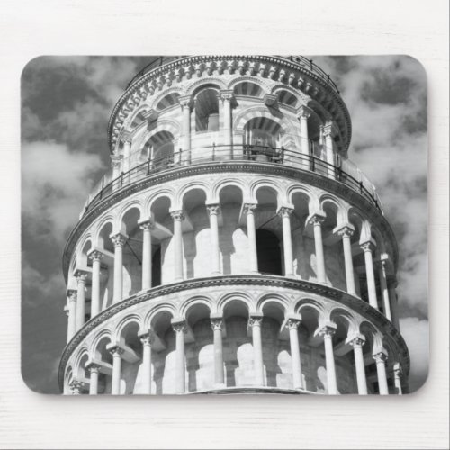 Black White Leaning Tower of Pisa Italy Mouse Pad