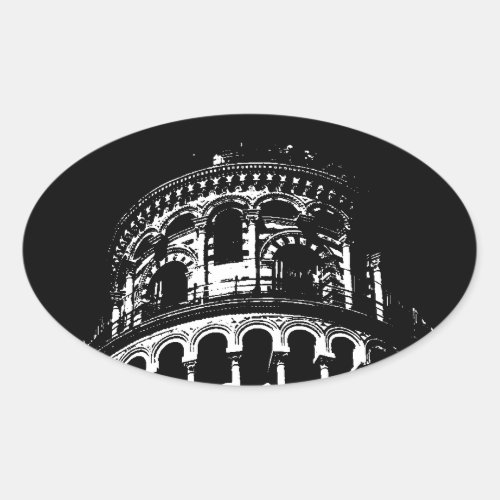 Black White Leaning Tower of Pisa Italy Oval Sticker
