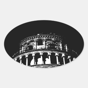 Black White Leaning Tower of Pisa Italy Oval Sticker