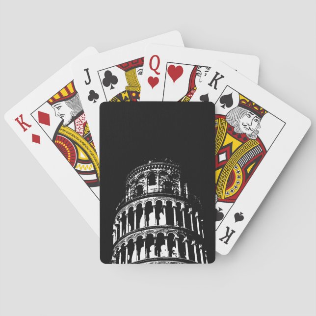 Black White Leaning Tower of Pisa Italy Poker Cards (Back)