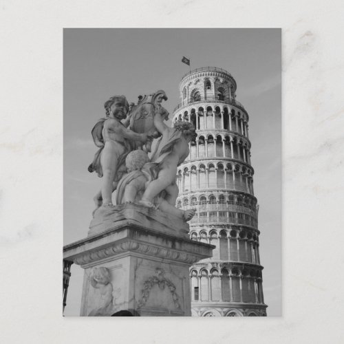 Black  White Leaning Tower of Pisa Italy Postcard