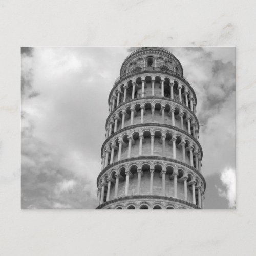 Black White Leaning Tower of Pisa Italy Postcard