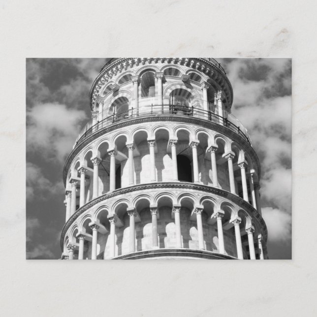 Black White Leaning Tower of Pisa Italy Postcard (Front)