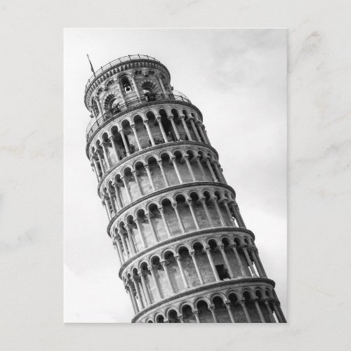 Black  White Leaning Tower of Pisa Italy Postcard