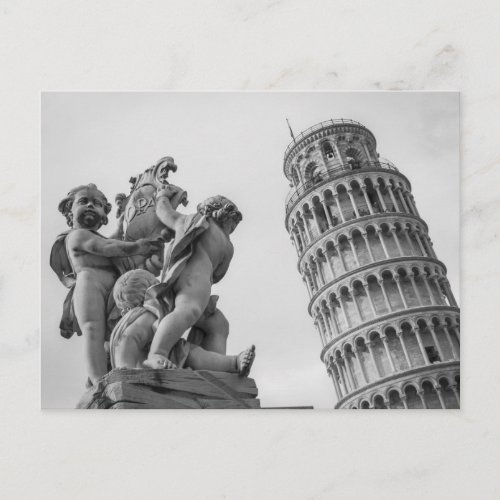 Black White Leaning Tower of Pisa Italy Postcard