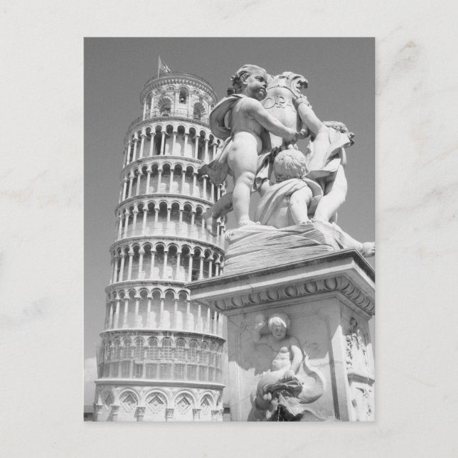 Black & White Leaning Tower of Pisa Italy Postcard (Front)