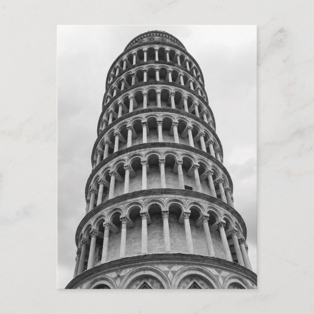 Black & White Leaning Tower of Pisa Italy Postcard (Front)