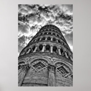 Black & White Leaning Tower of Pisa Italy Poster