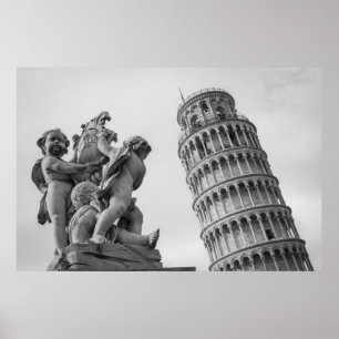 Black & White Leaning Tower of Pisa Italy Poster