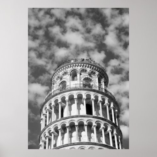 Black  White Leaning Tower of Pisa Italy Poster