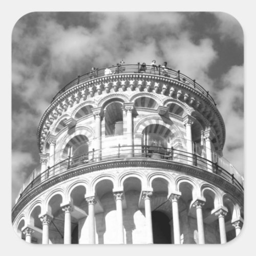Black White Leaning Tower of Pisa Italy Square Sticker