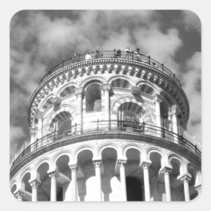 Black White Leaning Tower of Pisa Italy Square Sticker