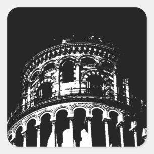 Black White Leaning Tower of Pisa Italy Square Sticker