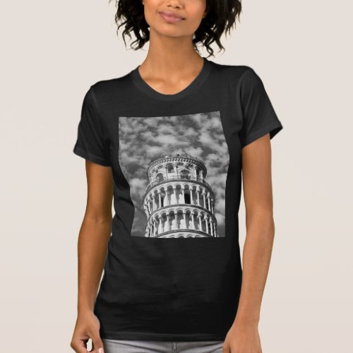 Black White Leaning Tower of Pisa Italy T_Shirt