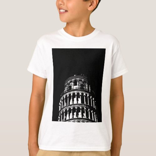 Black White Leaning Tower of Pisa Italy T_Shirt