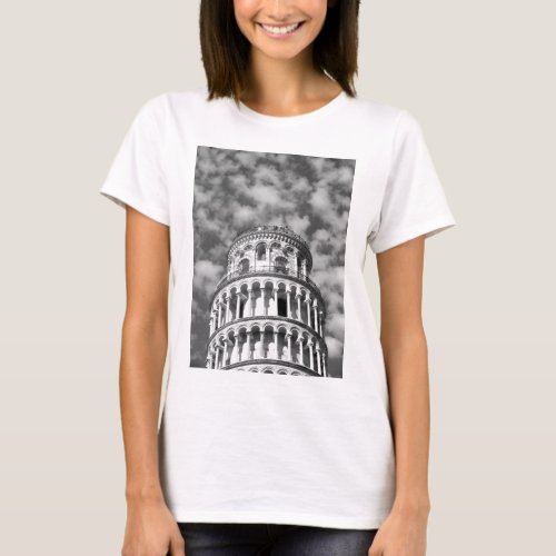 Black White Leaning Tower of Pisa Italy T_Shirt