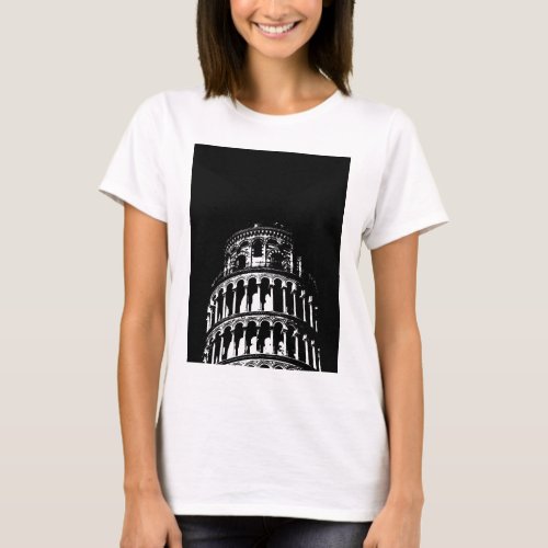 Black White Leaning Tower of Pisa Italy T_Shirt