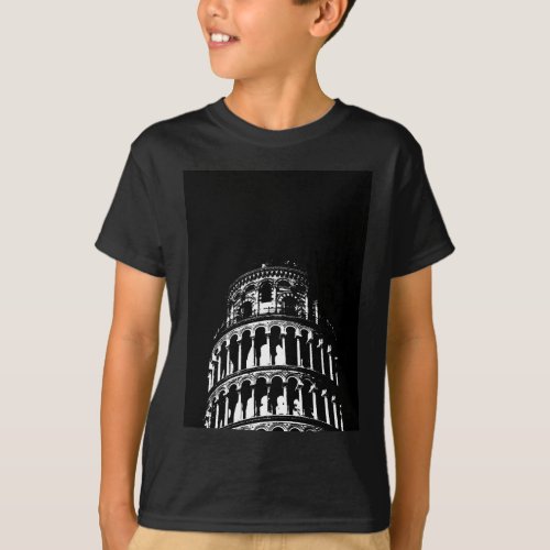 Black White Leaning Tower of Pisa Italy T_Shirt