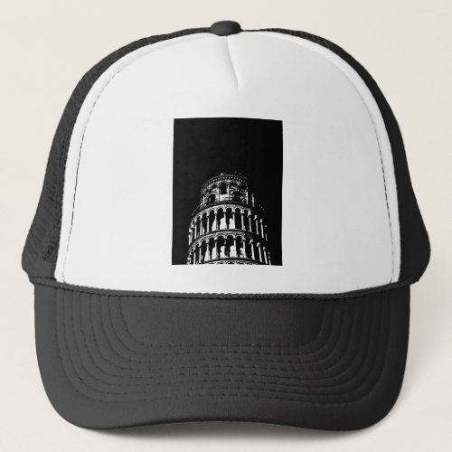 Black White Leaning Tower of Pisa Italy Trucker Hat