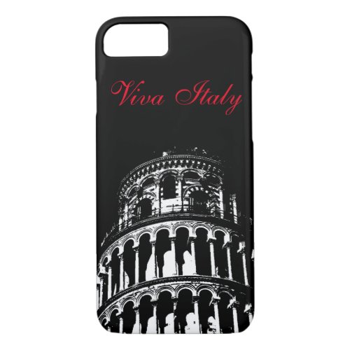 Black White Leaning Tower of Pisa Italy Viva Italy iPhone 87 Case
