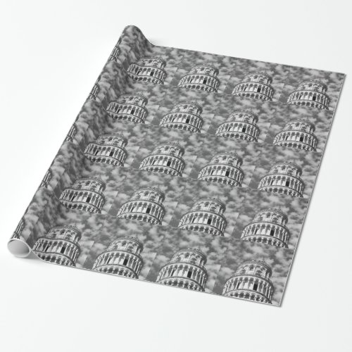 Black White Leaning Tower of Pisa Italy Wrapping Paper