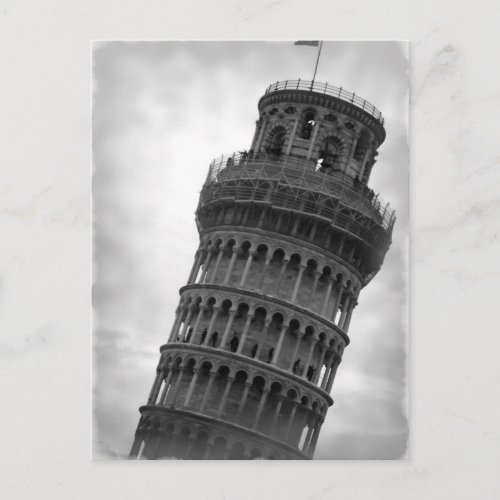 Black  White Leaning Tower of Pisa Postcard
