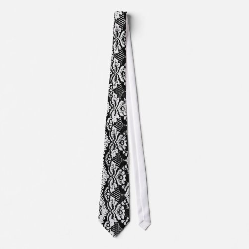 Black  White Leather  Lace Neck Tie