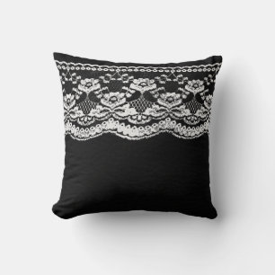 Black & White Leather & Lace Throw Pillow