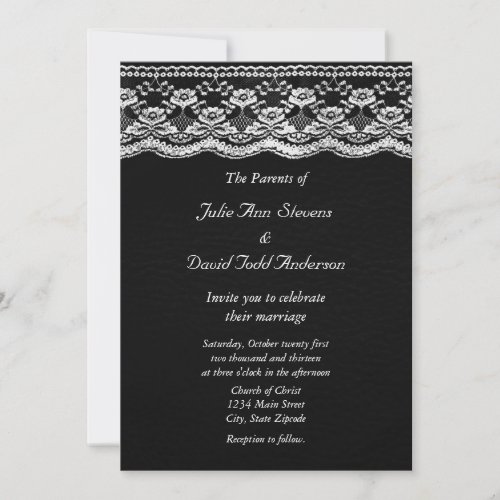 Black  White Leather  Lace Wedding Invitation