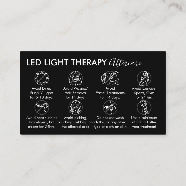 Black White Led Light Therapy Aftercare Business Card