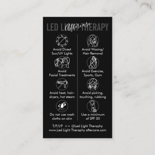 Black White Led Light Therapy Aftercare Guides Business Card