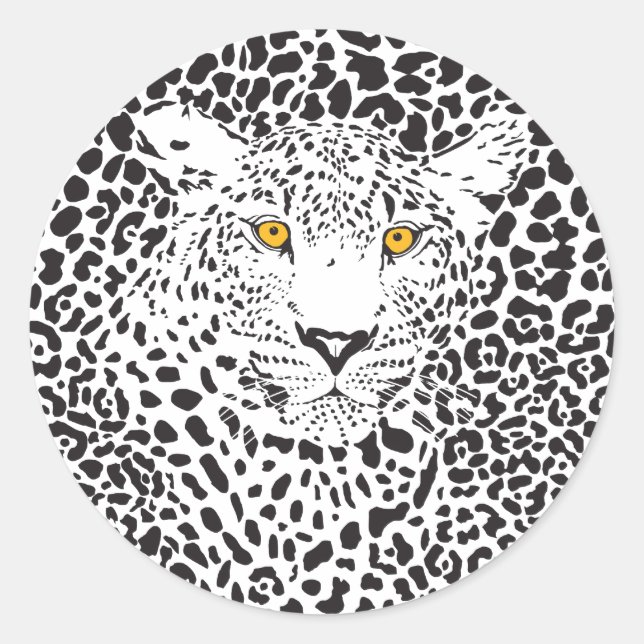 Black & White Leopard Camouflaged In Spots Pattern Classic Round Sticker (Front)