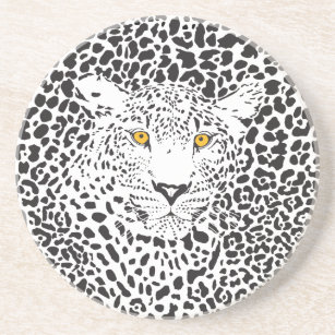 Black & White Leopard Camouflaged In Spots Pattern Coaster