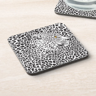 Black & White Leopard Camouflaged In Spots Pattern Drink Coaster