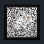 Black & White Leopard Camouflaged In Spots Pattern Jewelry Box<br><div class="desc">Cool black and white leopard head with ember brown eye and profile view,  camouflaged in his own spots. Also available with front view</div>