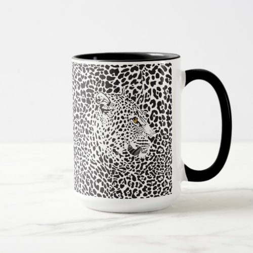 Black  White Leopard Camouflaged In Spots Pattern Mug