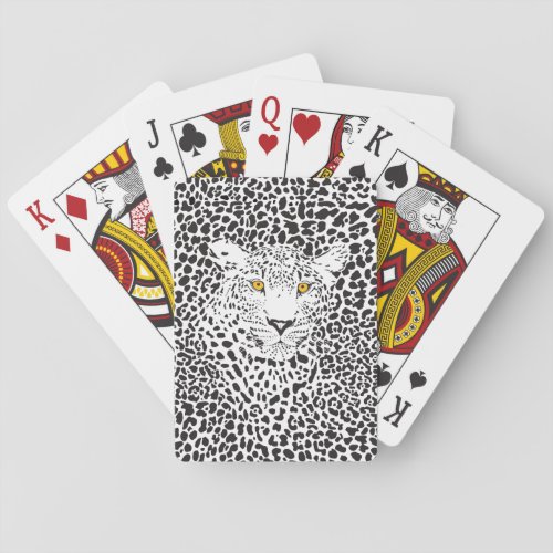 Black  White Leopard Camouflaged In Spots Pattern Poker Cards