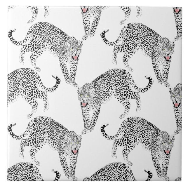 Black White Leopard Ceramic Tile (Front)