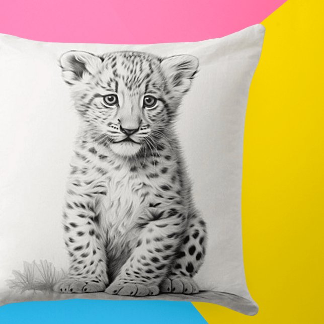 Black & White Leopard Cub Square Throw Pillow (Creator Uploaded)