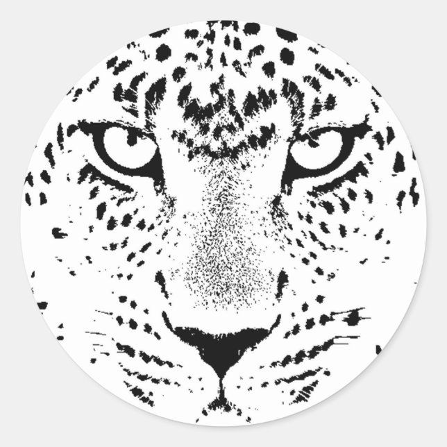Black & White Leopard Eyes Classic Round Sticker (Front)