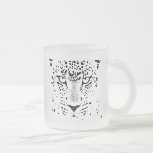 Black  White Leopard Eyes Frosted Glass Coffee Mug