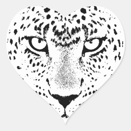 Black  White Leopard Eyes Heart Sticker