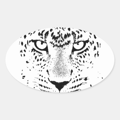 Black  White Leopard Eyes Oval Sticker